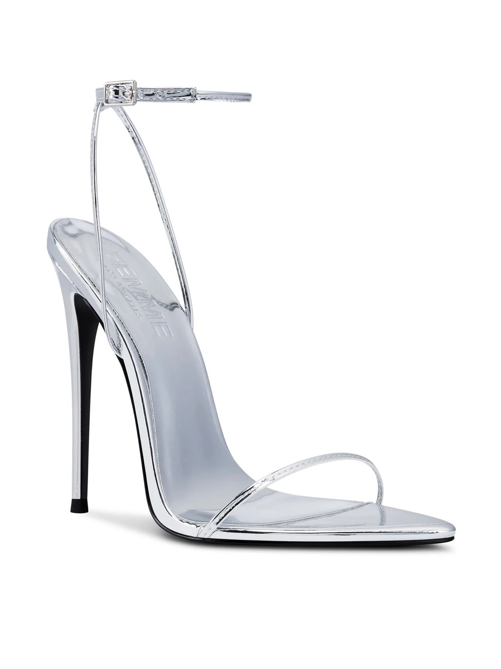 FEMME LA Silver Metallic Stiletto Ankle-Strap Sandal